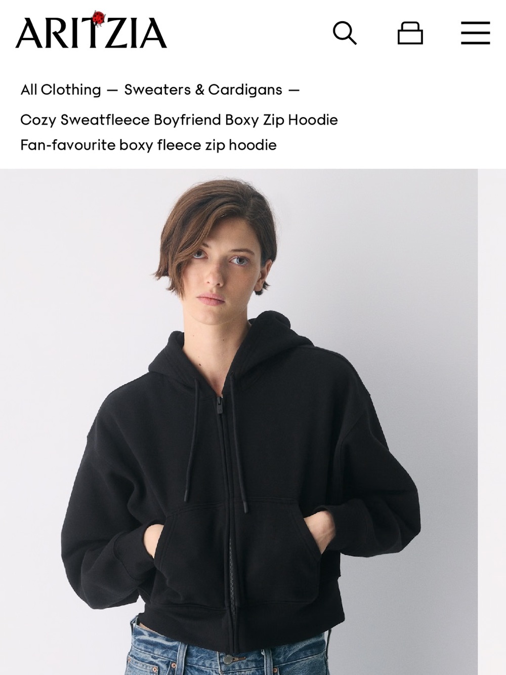 TNA Cozy Boxy Zip Hoodie in washed Black